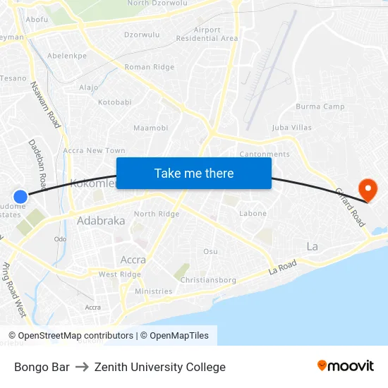 Bongo Bar to Zenith University College map