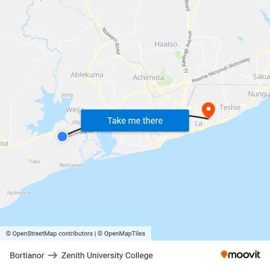 Bortianor to Zenith University College map