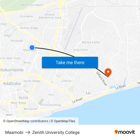 Maamobi to Zenith University College map