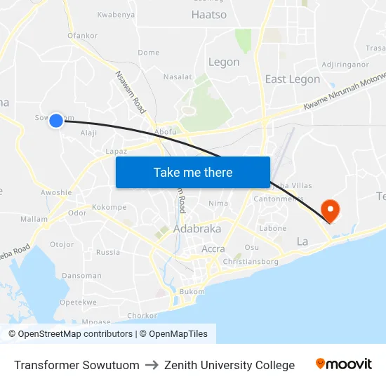 Transformer Sowutuom to Zenith University College map