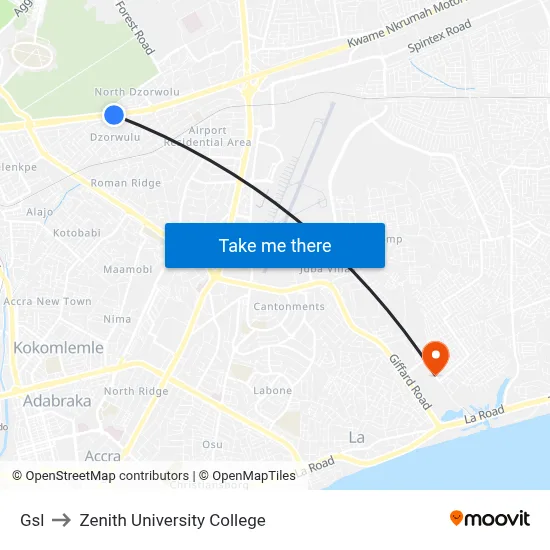 Gsl to Zenith University College map