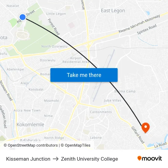 Kisseman Junction to Zenith University College map