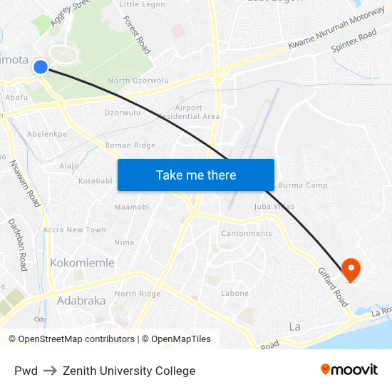 Pwd to Zenith University College map