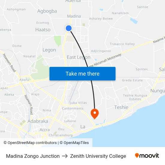 Madina Zongo Junction to Zenith University College map
