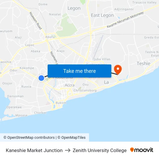 Kaneshie Market Junction to Zenith University College map