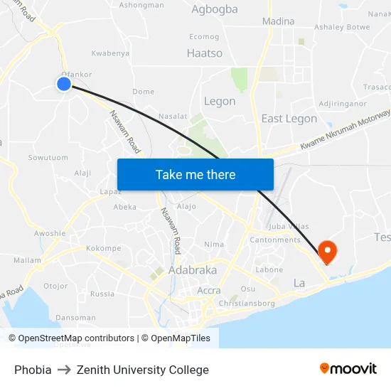 Phobia to Zenith University College map