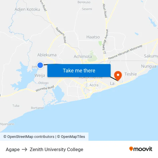 Agape to Zenith University College map