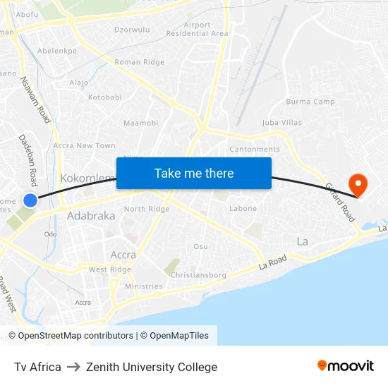 Tv Africa to Zenith University College map
