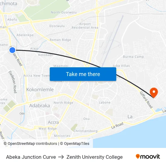 Abeka Junction Curve to Zenith University College map