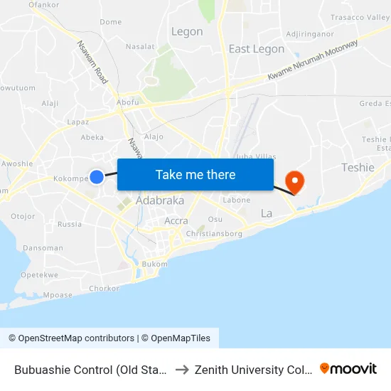 Bubuashie Control (Old Station ) to Zenith University College map