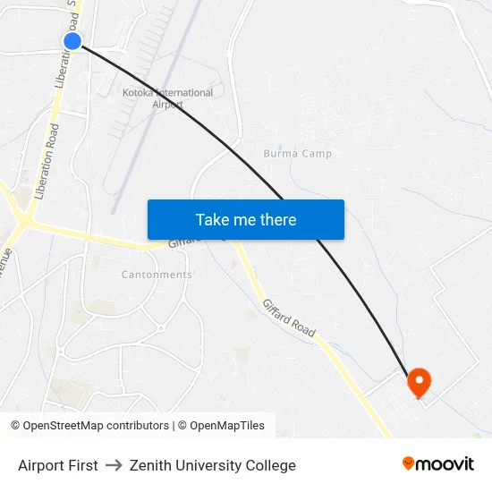 Airport First to Zenith University College map