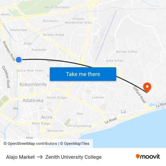 Alajo Market to Zenith University College map