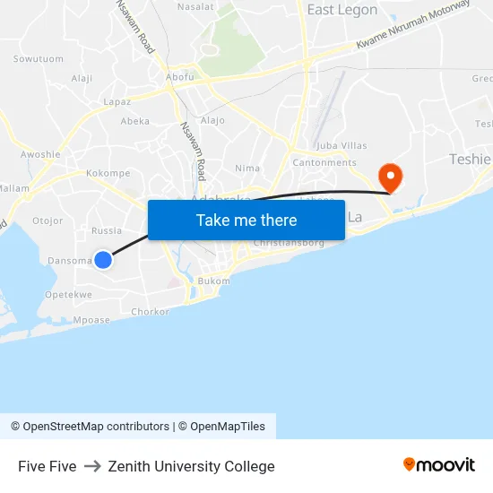 Five Five to Zenith University College map