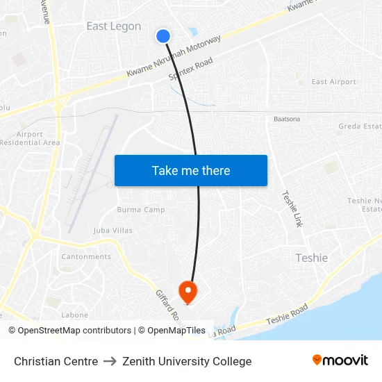 Christian Centre to Zenith University College map