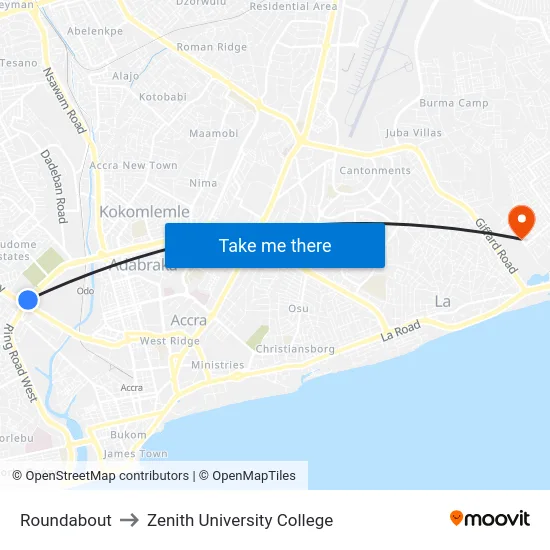 Roundabout to Zenith University College map