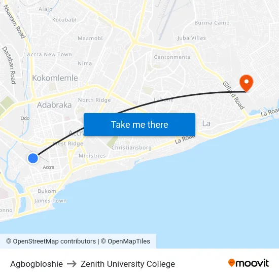 Agbogbloshie to Zenith University College map