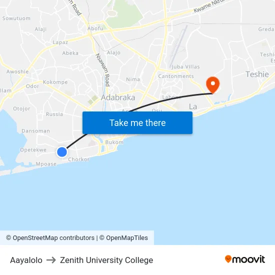 Aayalolo to Zenith University College map