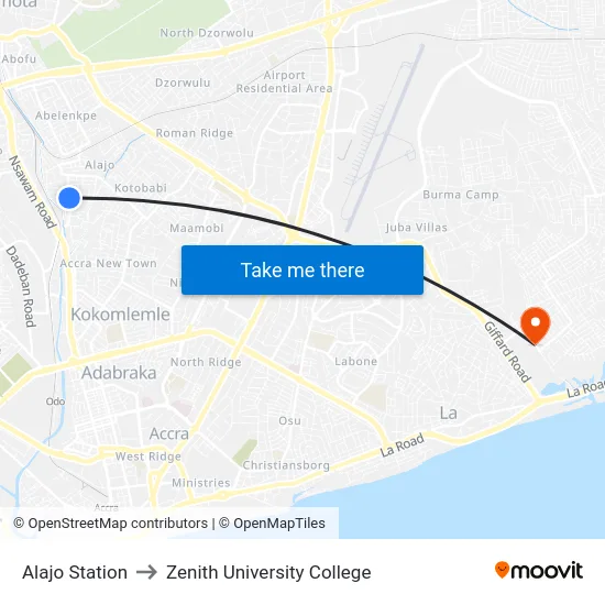 Alajo Station to Zenith University College map