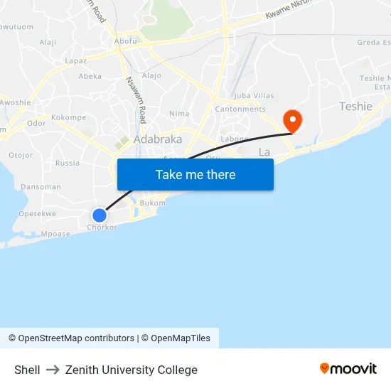 Shell to Zenith University College map