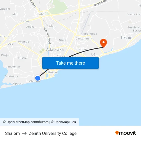 Shalom to Zenith University College map