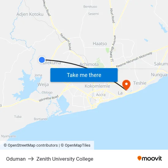 Oduman to Zenith University College map