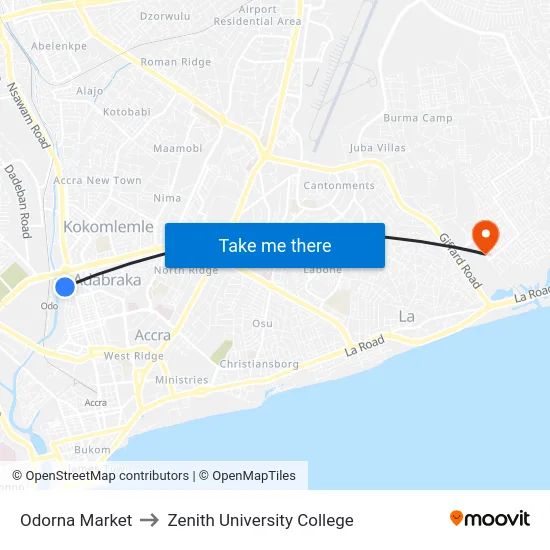 Odorna Market to Zenith University College map