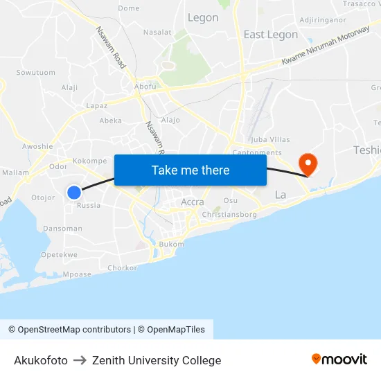Akukofoto to Zenith University College map
