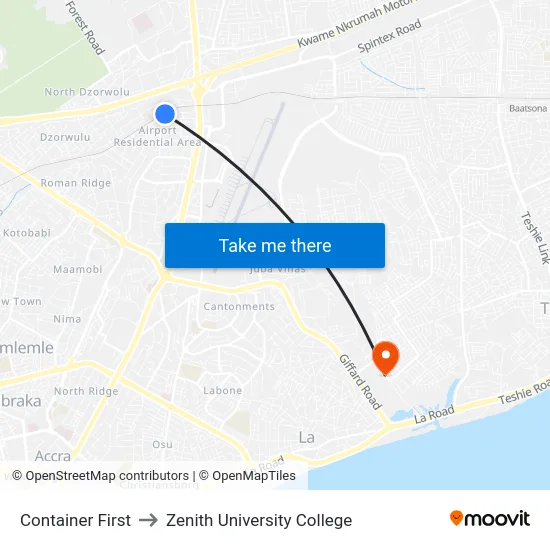 Container First to Zenith University College map