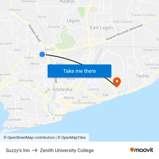 Suzzy's Inn to Zenith University College map
