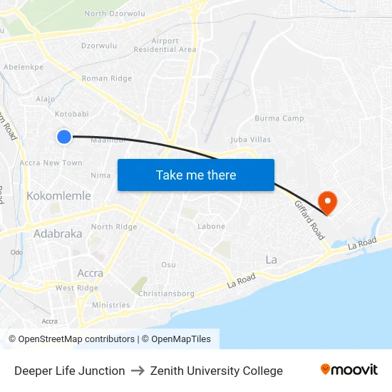 Deeper Life Junction to Zenith University College map