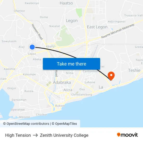 High Tension to Zenith University College map