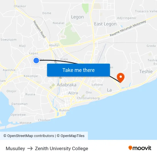 Musulley to Zenith University College map