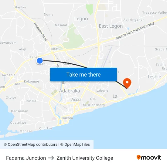 Fadama Junction to Zenith University College map