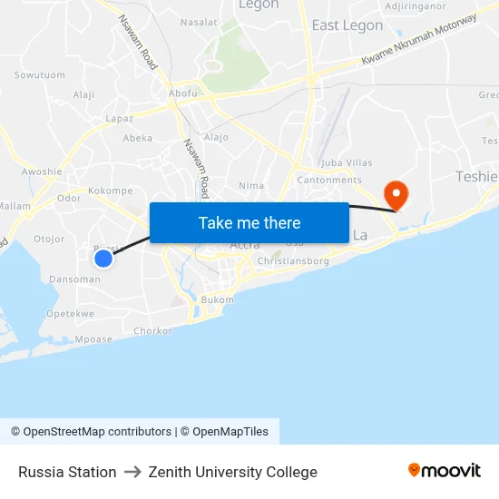 Russia Station to Zenith University College map