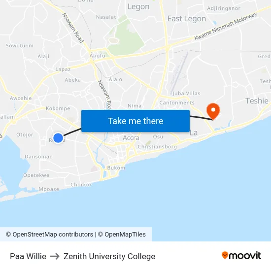 Paa Willie to Zenith University College map
