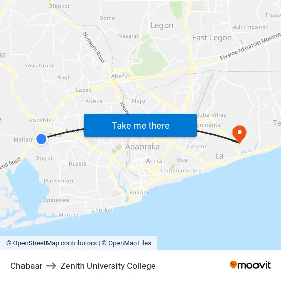 Chabaar to Zenith University College map