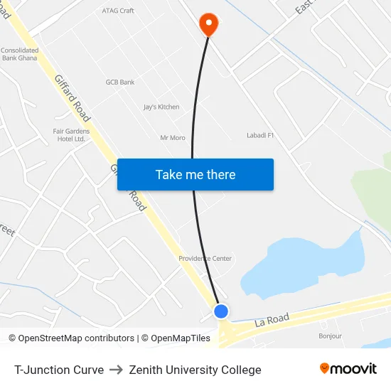 T-Junction Curve to Zenith University College map