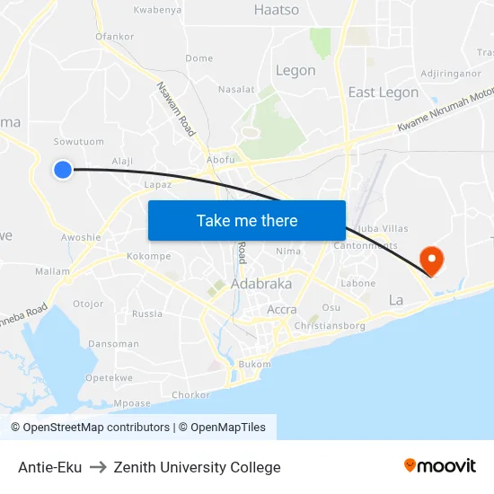 Antie-Eku to Zenith University College map