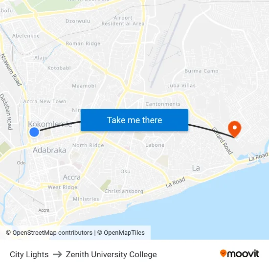 City Lights to Zenith University College map