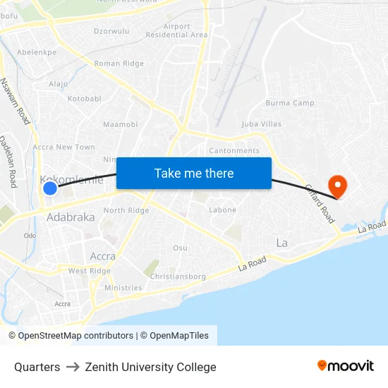Quarters to Zenith University College map