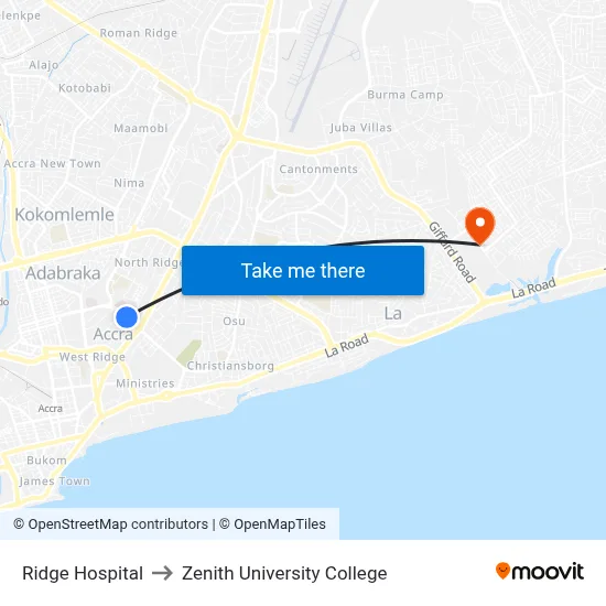Ridge Hospital to Zenith University College map