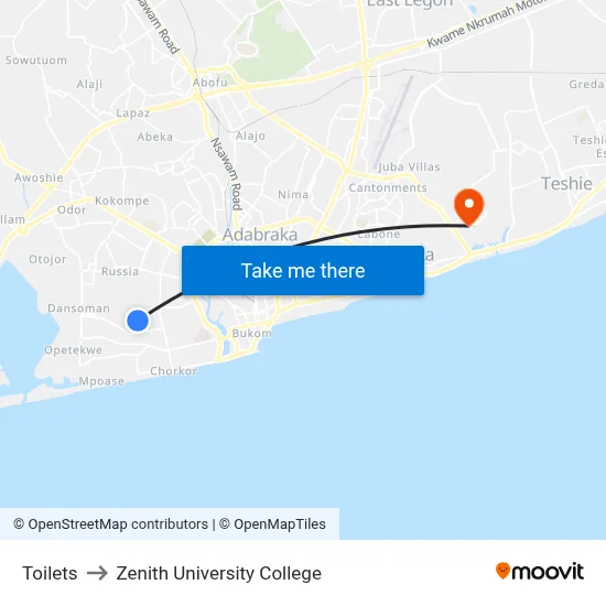 Toilets to Zenith University College map