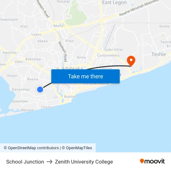 School Junction to Zenith University College map
