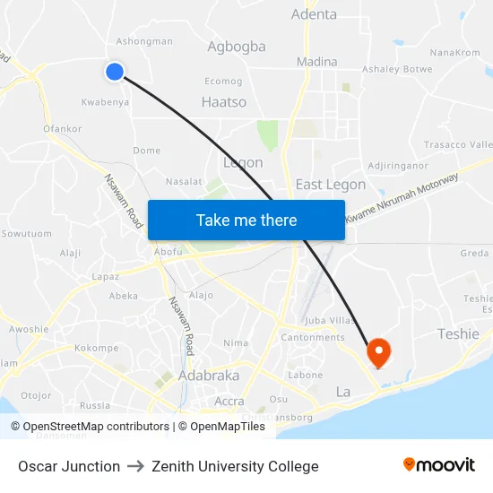 Oscar Junction to Zenith University College map