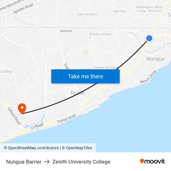 Nungua Barrier to Zenith University College map