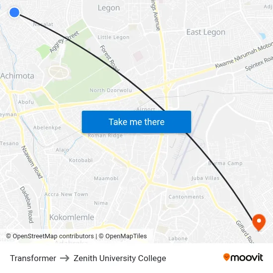 Transformer to Zenith University College map