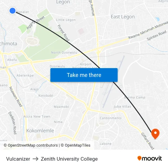 Vulcanizer to Zenith University College map