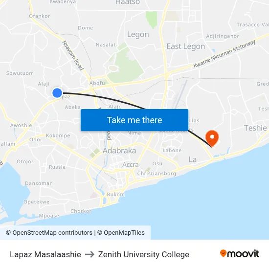 Lapaz Masalaashie to Zenith University College map