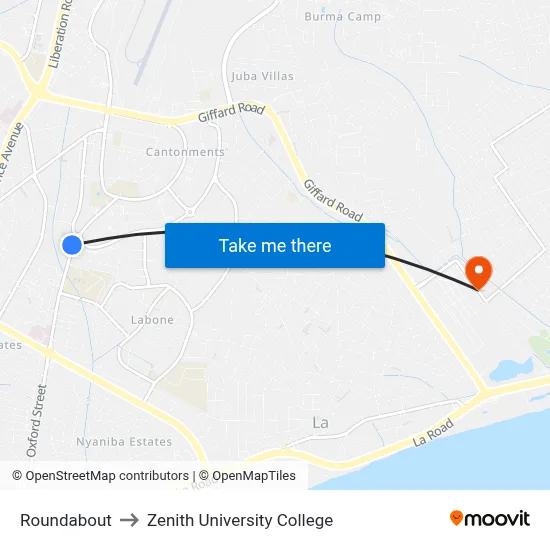 Roundabout to Zenith University College map