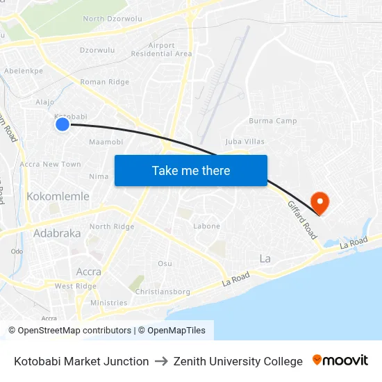 Kotobabi Market Junction to Zenith University College map